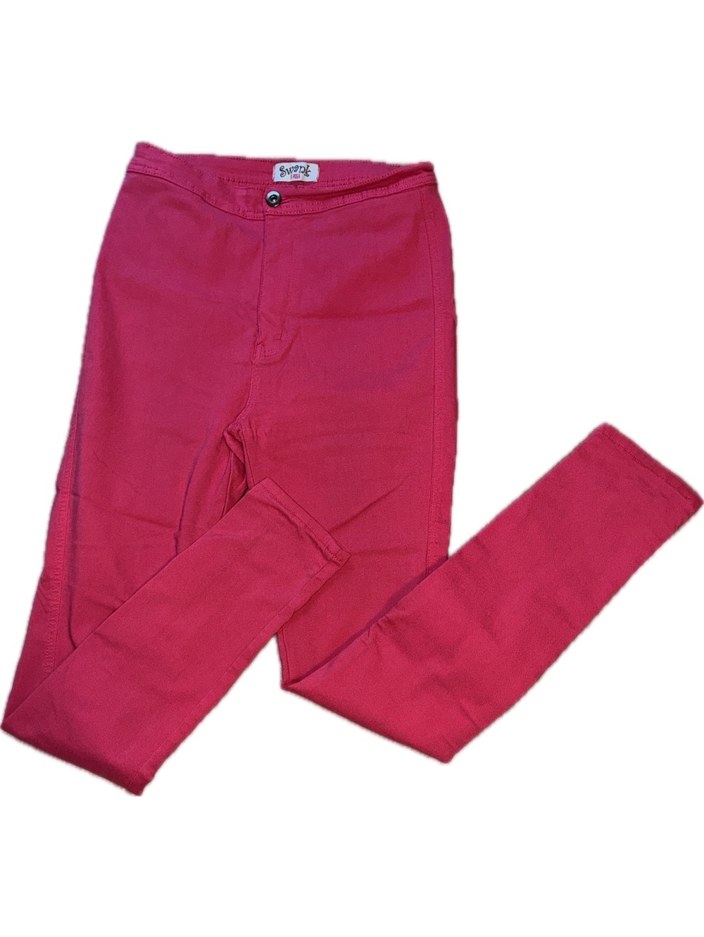 Super Swank" High-Waisted Stretchy Skinny Jeans - Fuchsia Pink (Size L)